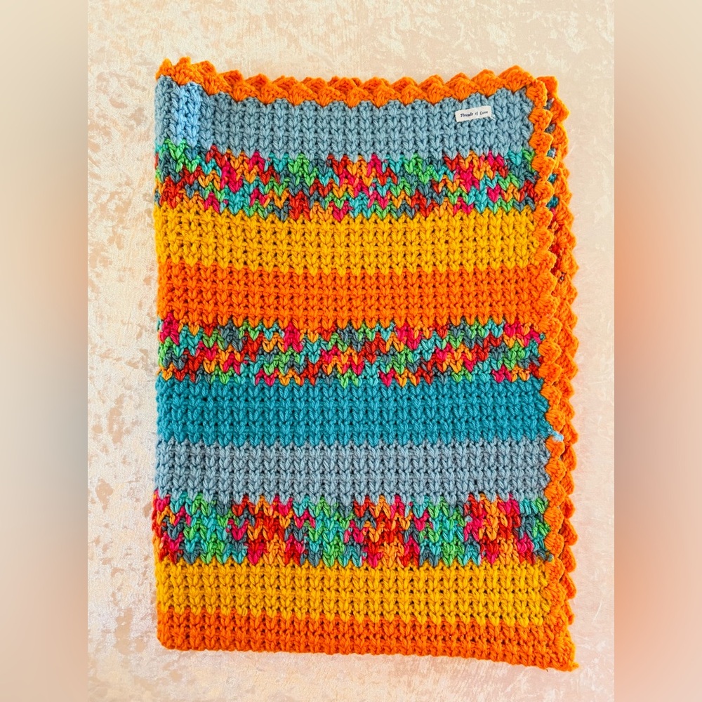 Handmade Crochet Granny Baby Blanket Afghan Knit Scalloped Edge Throw